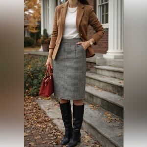 Vintage Sag Harbor Houndstooth Pencil Skirt 30” Sz 10 Wool Blend Black White